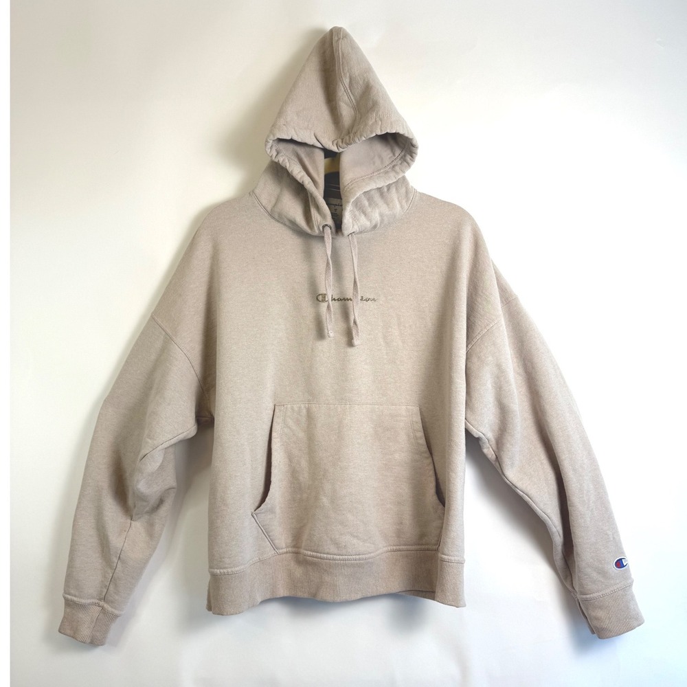 Champion Beige Embroidered Logo Hoodie Sweatshirt Casual Comfort‎ Size XL